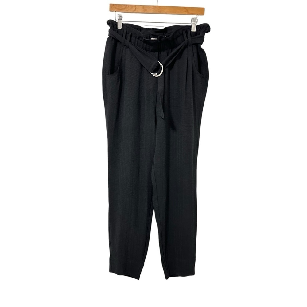 BCBGeneration Womens Paperbag Belted Stretch Knit Pants Size Small Black Pockets